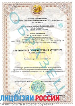 Образец сертификата соответствия аудитора №ST.RU.EXP.00014299-1 Чамзинка Сертификат ISO 14001